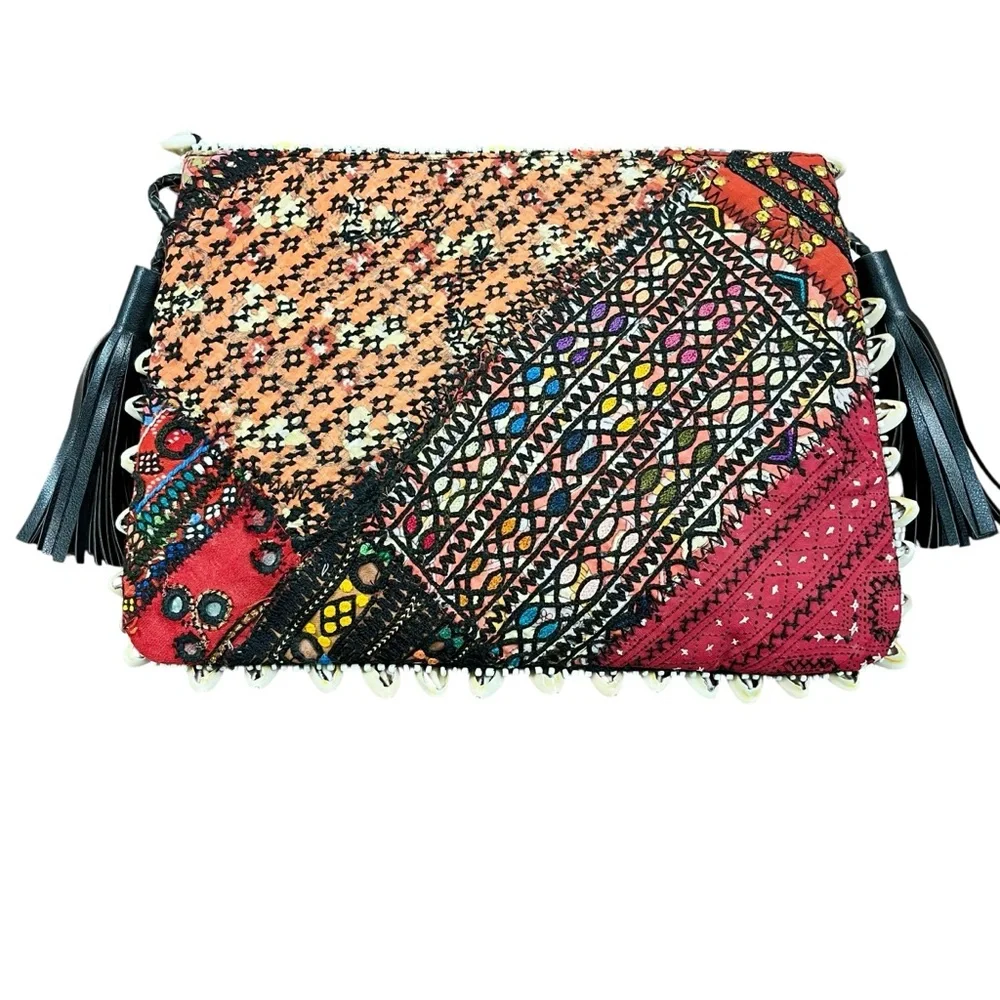 VIPUL SHAH Clutch Shoulder Bag Thikri Shells Leather Mermaid Fisherman Bollywood